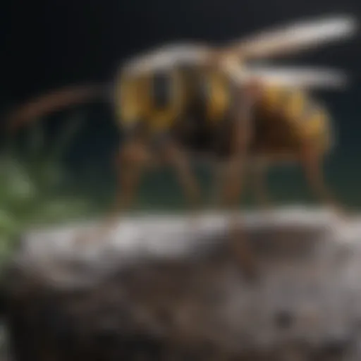 Close-up of a wasp resting on a surface at night