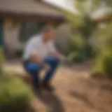 A Moxie Pest Control technician inspecting a residential area for pests