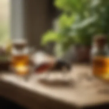 Various natural remedies arranged aesthetically on a wooden table.