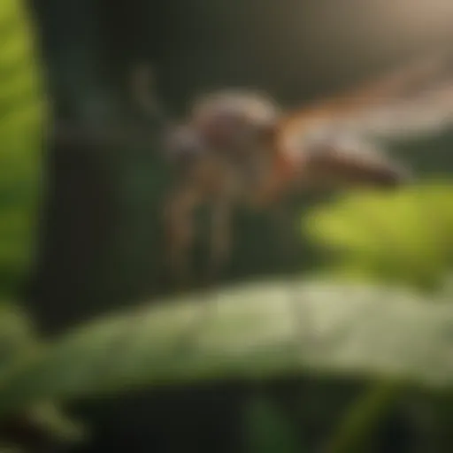 A close-up of a mosquito resting on a leaf