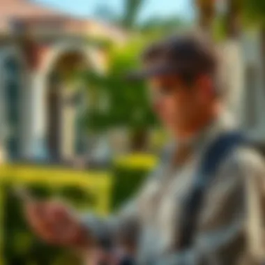 Pest control technician examining a property