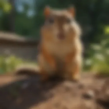 Homeowner Implementing Management Strategy A homeowner implementing a management strategy against chipmunks.