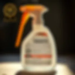 A close-up of a termite spray bottle showcasing its label and ingredients.