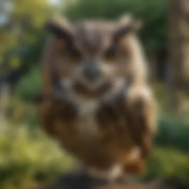 Birds being deterred by an owl replica in a garden