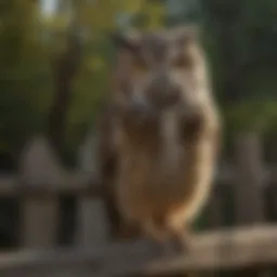 A realistic owl replica perched on a fence