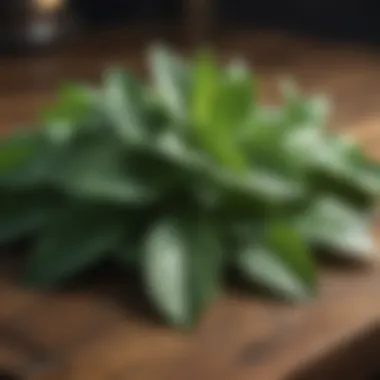 Fresh Peppermint Leaves Fresh peppermint leaves arranged on a wooden table