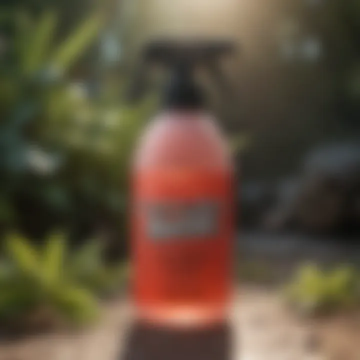 A spray bottle filled with peppermint mosquito spray outdoors