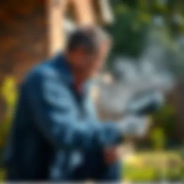 DIY Pest Control Techniques for Homeowners A homeowner applying DIY pest control methods in their backyard.