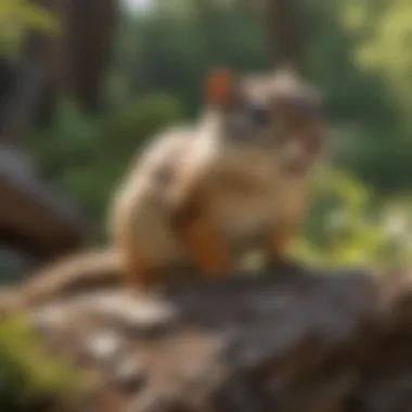 An illustration showing a chipmunk in its natural habitat.