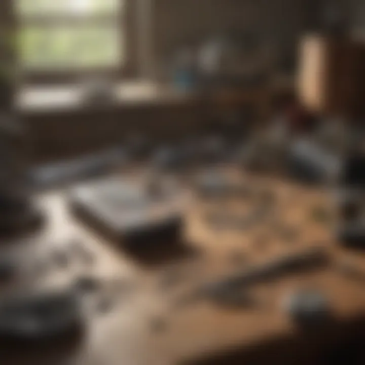 An organized workspace in a pest control setup featuring essential tools and technology