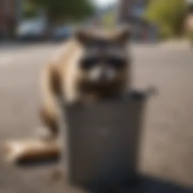 Signs of raccoon activity near a trash can