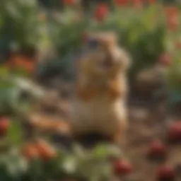 A vibrant vegetable garden with chipmunks