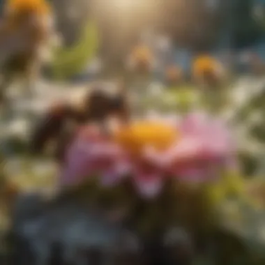 Importance of Bees A natural habitat showing flowers and plants, emphasizing the ecological importance of bees.