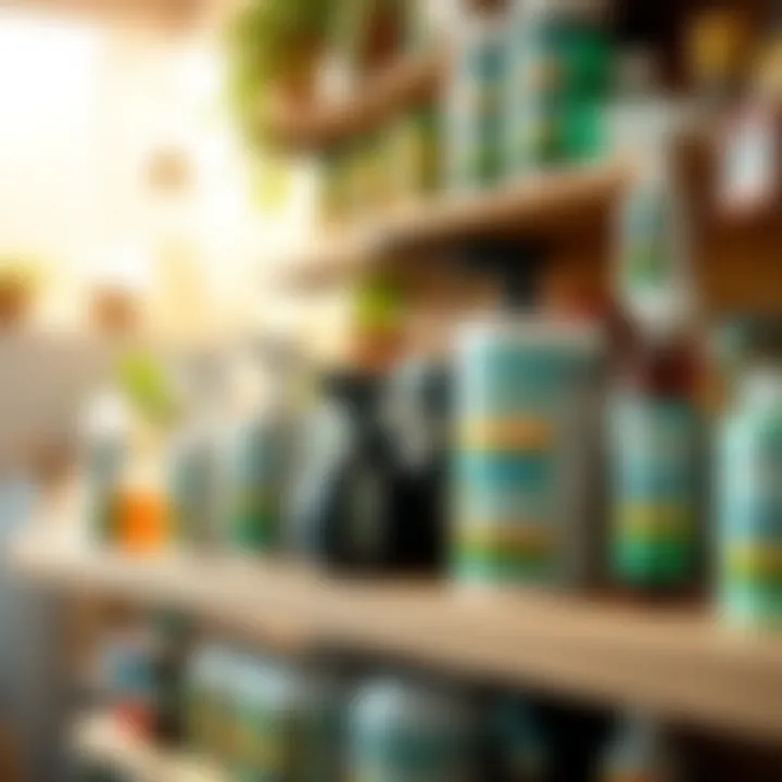 Sustainable Pest Control Supplies Eco-friendly pest control products displayed on a shelf.