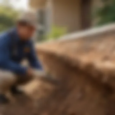 Professional exterminator assessing termite damage