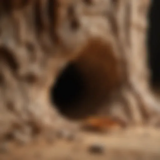 Close-up of termite tunnels in wood