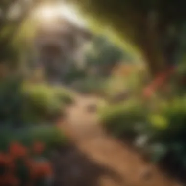 A lush garden thriving with various plants and insects