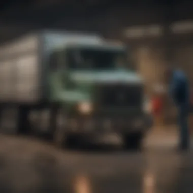 A professional inspecting a used truck for purchase.