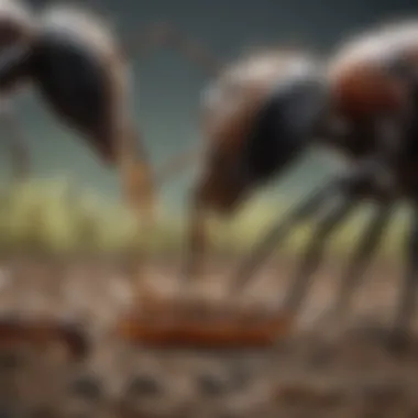 Ant larvae being fed by worker ants