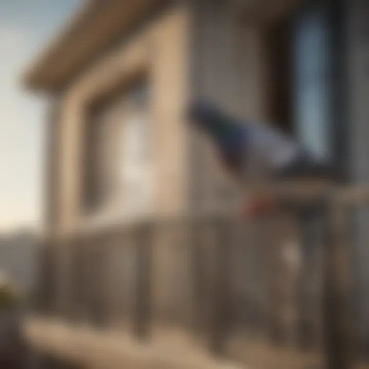 A homeowner applying anti-pigeon spray on a balcony.