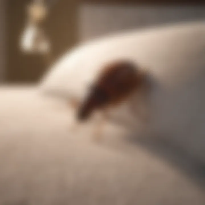 Demonstration of applying bed bug spray in a bedroom