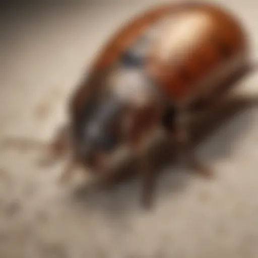 Close-up of carpet beetle resting on fabric