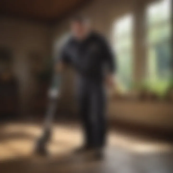 A professional exterminator inspecting a residential property
