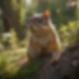 A chipmunk in its natural habitat surrounded by vegetation