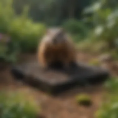 A well-placed trap in a garden setting designed for effective groundhog capture