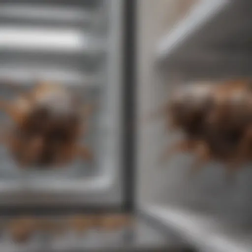 Detailed inspection of a used refrigerator for signs of roach infestation