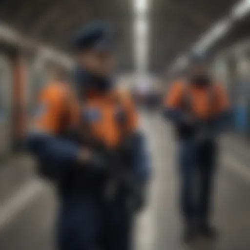 Illustration of metro guards in urban settings