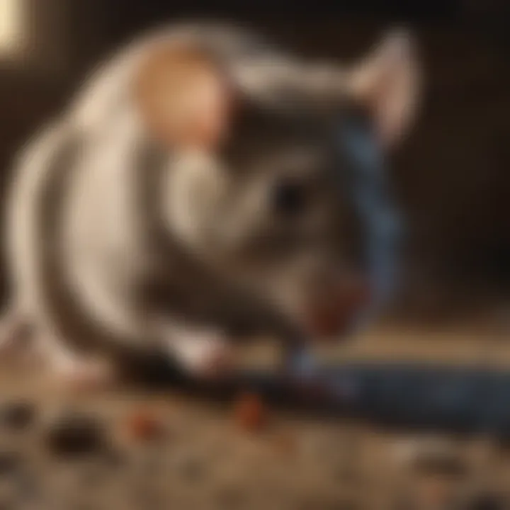 Close-up of a mouse inspecting poison bait