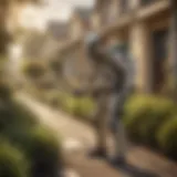An exterminator applying eco-friendly pest control methods in a residential area