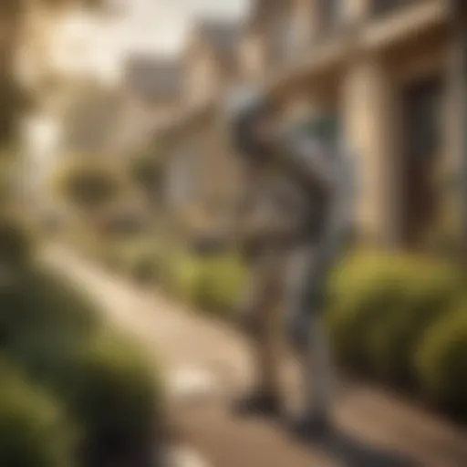 An exterminator applying eco-friendly pest control methods in a residential area
