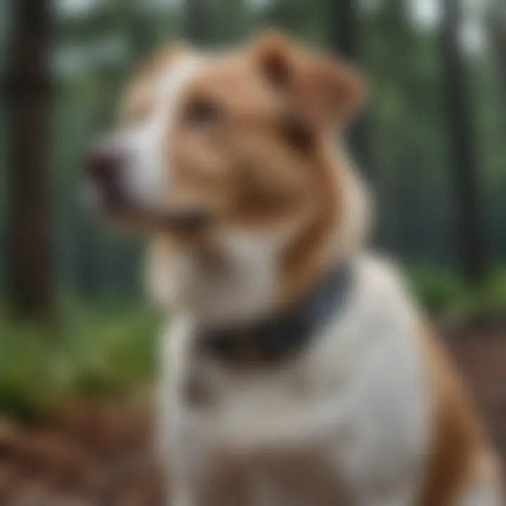 Dog wearing Seresto collar outdoors in rainy weather