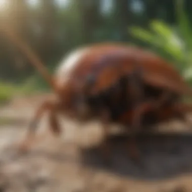 A close-up of a large cockroach in a natural habitat.