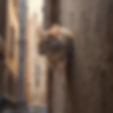 Mouse Climbing Vertical Surfaces Mouse navigating a vertical surface in an urban setting