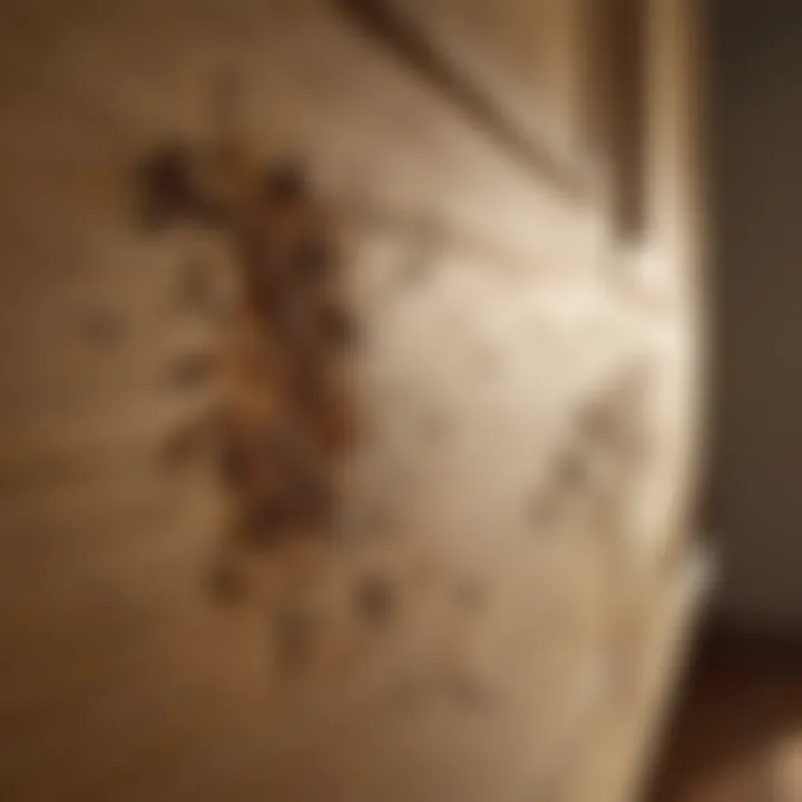 Close-up view of termite damage on wooden kitchen cabinets