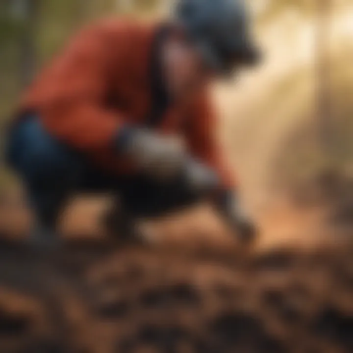 A pest control professional applying chemical treatment to a fire ant hill