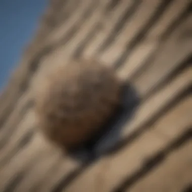 Close-up view of a wasp nest in a roof gutter