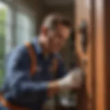 A close-up of a professional pest control technician examining a home for infestations.