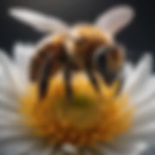 A close-up of a bee on a flower, showcasing its role in pollination.