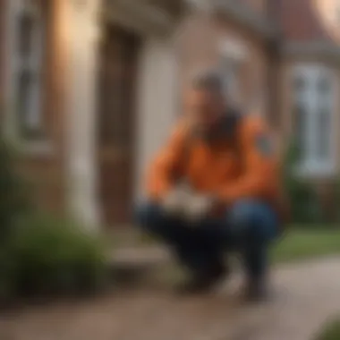 Professional Pest Control Assessment A professional pest control technician assessing a property for pest issues.